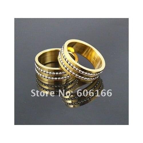 36pc/lot Gold Tone Polishing Double Beads Chain Rings Stainless Steel Ring Quality Fashion Jewelry