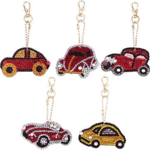 5pcs DIY Car Diamond Painting Keychains Pendant Full Drill Special Shaped Diamond Painting Cross Stitch Embroidery Craft