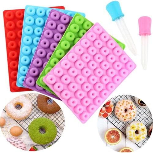 5Pcs 48 Cavity Donuts Shape with 2 Droppers Silicone Mold Chocolate Baking Mould Jelly Ice Cube Tray Moulds Gummy Candy Molds