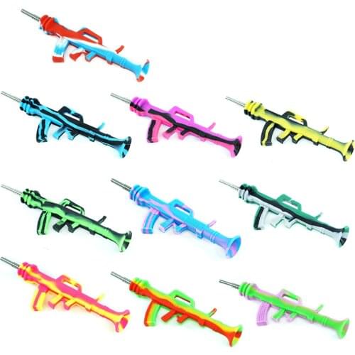 5pcs AK47 design smoking pipe Silicone NC kit Unbreakable Silicone Dab Oil Rig Concentrate with Titanium Nail