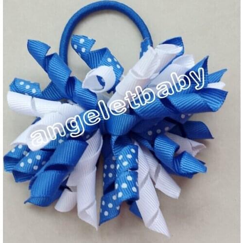 60pcs school 3.5" prints polka dot Corker hair bobbles Curlies loop Ribbon Korker hair bows clips Girl hair Accessories PD018