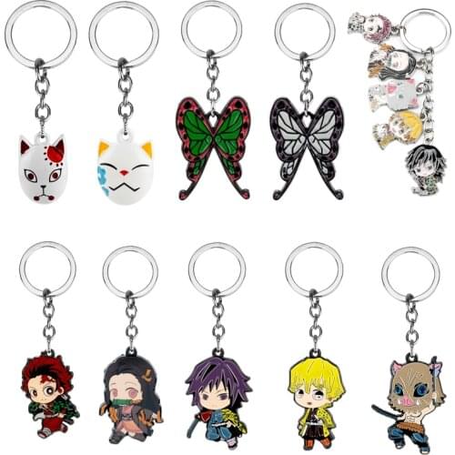 Demon Slayer Keychain Kochou Shinobu Butterfly Fox Mask Pendant Keyrings Anime Key Chain Trinket Keyholder
