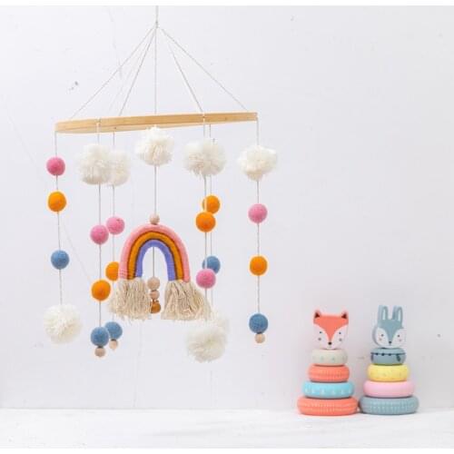 Baby Rattles Crib Mobiles Toy Rinbow Bed Bell Carousel Crib Holder Bed Bell Musical Handmade Toys for 0-12 Months Newborns