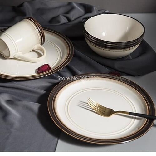 European ceramic tableware creative steak plate round noodle salad bowl mug saucer
