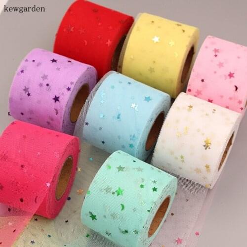 Kewgarden Wholesale 6cm DIY Bowknot Hair Accessories Stars Sequins Gauze Organza Ribbon Handmade Tape Packing Riband 25 Yards