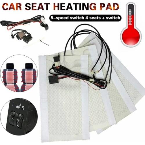 4pcs 12V 3W Car Seat Heater Pads Dial Switch Carbon Fiber Heated Seat Heater Kit Universal for Car SUV Truck RV Boat