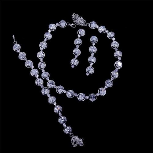Exquisite Cubic Zirconia Wedding Party Circle Jewelry Set Silver Color High Quality CZ Bridal Necklace Earring Bracelet Set