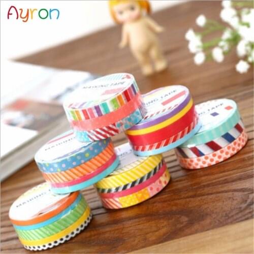 3 Pcs/Pack Candy Color Rainbow Striped Dots Washi Tape DIY Decorative Tape Color Paper Adhesive Tapes