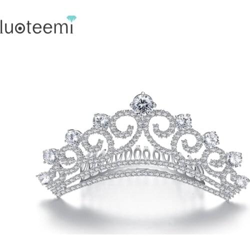 LUOTEEMI Wedding Bridal Bridesmaid Tiara Cubic Zircons Crown Headband Women Kids Crystal Rhinestone Jewelry Hair Gifts