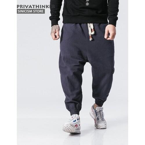 MrGoldenBowl Casual Cotton Linen Trousers Male Thick Fleece Harem Pants Men Women Winter Warm Jogger Pants Size Plus