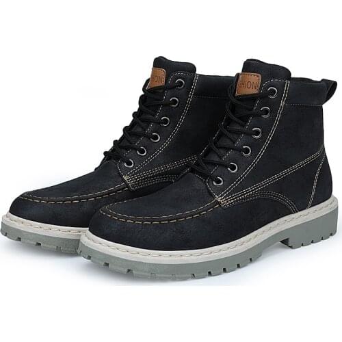 2021 New Men Casual Leather Shoes Fashion Casual Sport Shoes Men Outdoor Non-slip Work Leather Boots Autumn and Winter Shoes
