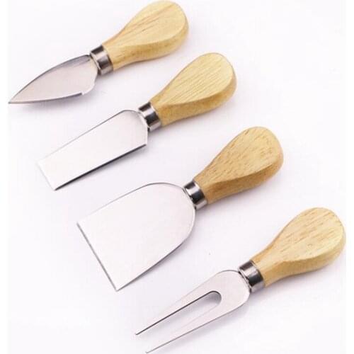 4pcs/set Knives Bard Set Oak bamboo wood Handle Cheese Knife slicer Kit Kitchen Cooking Tools cheedse cutter 200set=800pcs