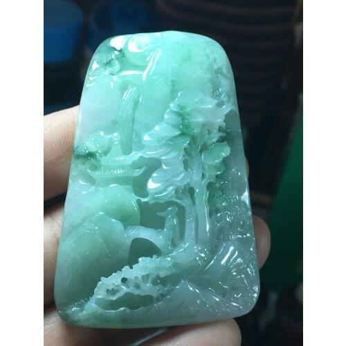 Natural Myanmar jade A HandCarved landscape green jade pendant jade necklace pendants jewelry jade necklaces woman