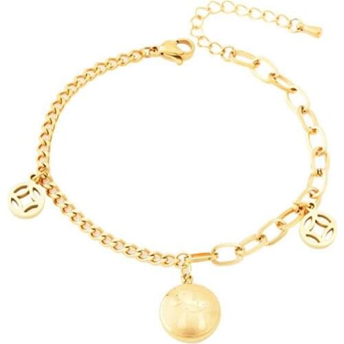 Stainless Steel Horse Money Bag Gold Bracelet Bangle Chain Link Round Circle Disc Bracelet Gift For Him