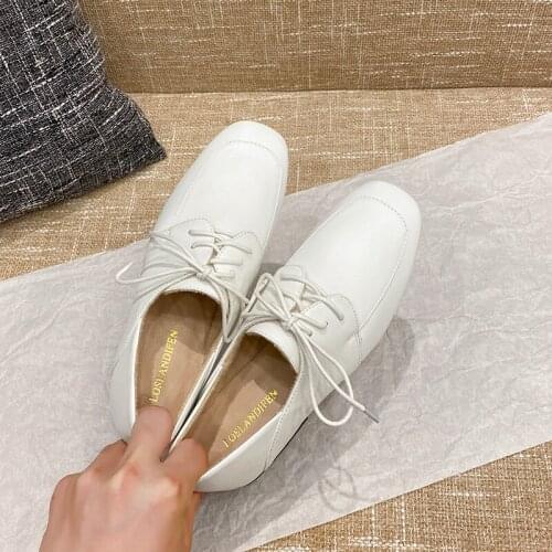 2021 Newest Women Shoes 4cm Low Thick Heel Square Toe Lace Up Oxford Slip On Female Suede Leather Fashion Footwear Plus Size