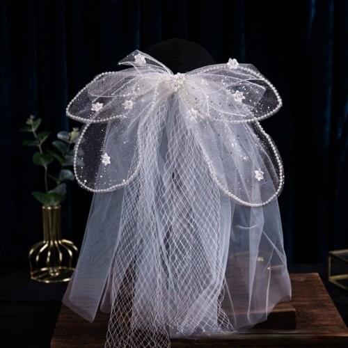 New Layered Sequined Sweet Shiny Bow Bridal Veil Dream Mesh Wedding Dress Photo Studio Accessories