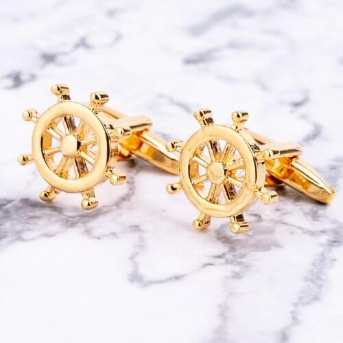 Novelty Sail Design Series Cufflinks Retail Metal Cuff Buttons For Men Gold Color Jewelry French Shirt Suits Wedding Business
