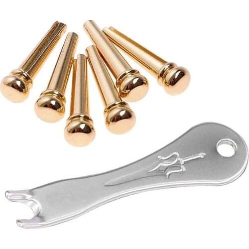 New Guitar Bridge Pins 6Pcs Brass Endpin for Acoustic Guitar with Guitar Bridge Pin Puller