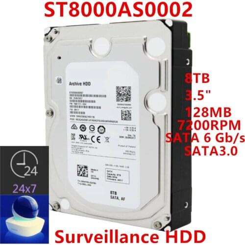 New HDD For Seagate Brand 8TB 3.5" SATA 6 Gb/s 128MB 7200RPM For Internal Hard Drive For Surveillance HDD For ST8000AS0002