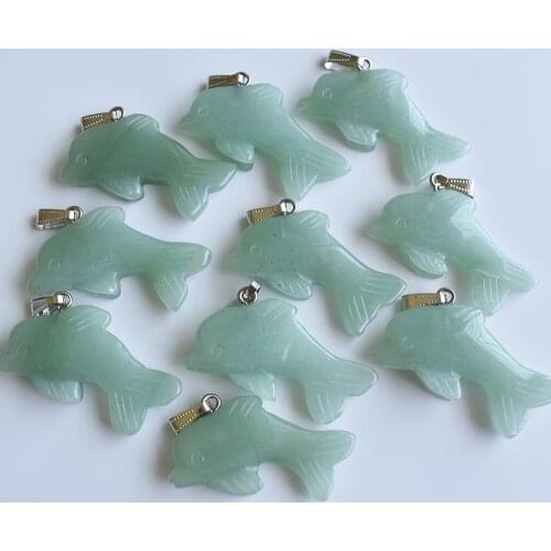 Wholesale 10pcs/lot fashion good quality natural Green Aventurine carved Dolphin shape pendant for jewelry making free shipping