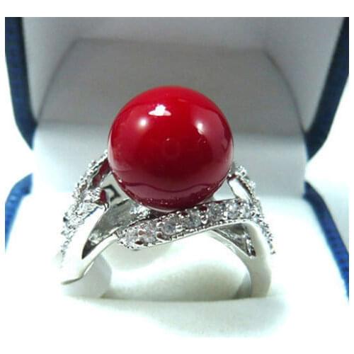Wholesale free shipping >>Wonderful red coral bead womans ring size 6-9