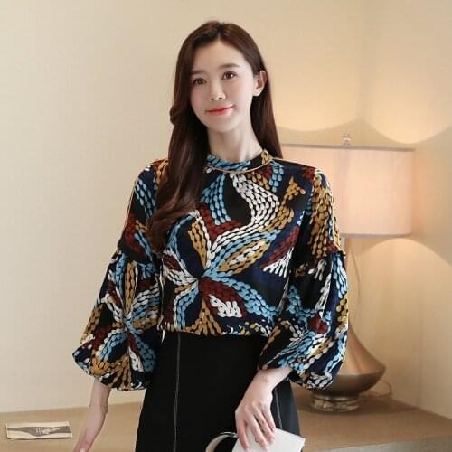 Autumn Fashion Woman Blouses 2020 Chiffon Shirt Female Lantern Sleeve Floral Shirt Womens Top Blusas