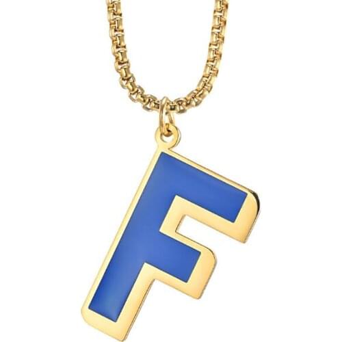 Stainless Steel Blue Letter F Pendant Necklace Initial English Letter F Jewelry Gift For Men Women Children