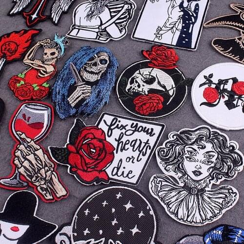Embroidery Patch Gothic Patches On Cloth DIY Punk Badges On Backpack Decor Skull Iron On Patches For Clothing Stripes Accessory