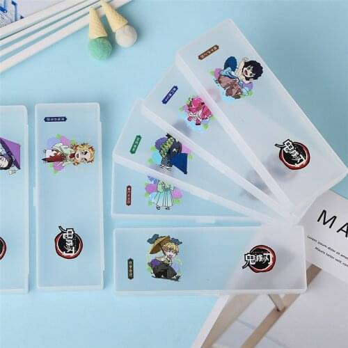 New Anime Demon Slayer Kimetsu No Yaiba Plastic Pencil Box Creative Pen Box Stationery For Loved School Supplies Pink Girl Boy