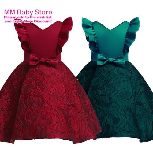 2-10Years Girl Dress Summer Girls Jacquard Weave Dress Birthday Princess Dress Bow Floral Childrens Puff Vestidos