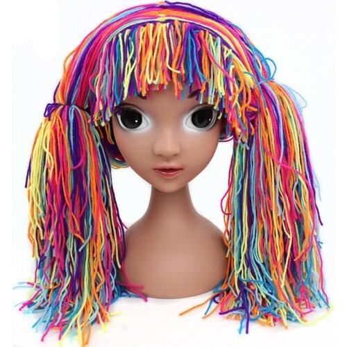 Girls Children Halloween Gifts Costume Wig Funny Hat Handmade Winter Crocheted Cabbage Patch Clown Pigtail Shooting Prop Wig Cap