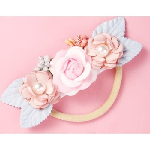 Pearl Flower Headbands Baby Girls Elegant Multicolor Headwear For Children Nylon Elastic Kids Hair Band Girls Hair Accessories