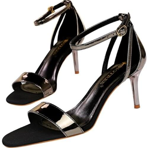 Retro European heels, fashion women shoes, metal heels, open sandal