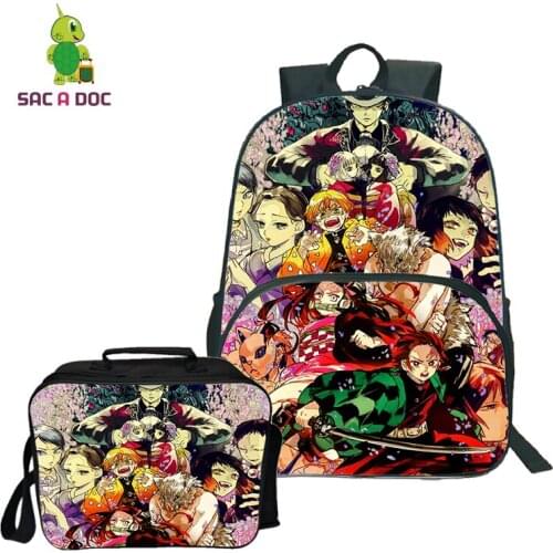 Demon Slayer Kimetsu No Yaiba Backpack 2Pcs/Sets Lunch Bags Travel Laptop Backpack Teenagers Boy Girl School Backpack Back Pack