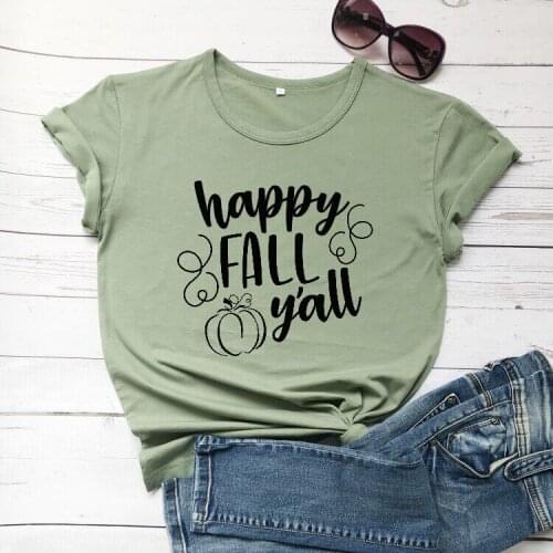 Happy Fall Y'all t Shirt pumpkin funny Halloween pure cotton graphic women fashion gift street style tees party cute girl tops