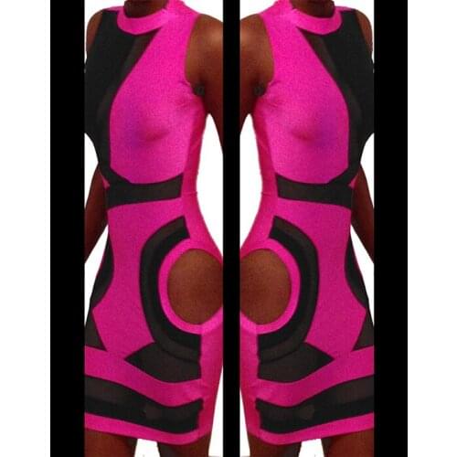 Sexy Women Bandage Dresses Bodycon Mini Dress Outdoor Wear Transparent High Elasticity High Street Sleeveless Gauze Sleeve Style