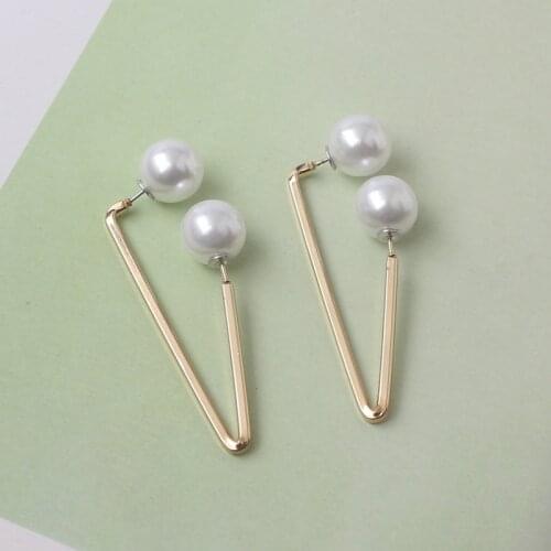 Double Pearl Stud Earrings Personality Metal Earrings for Women boucles d'oreilles Hollow Triangle Wedding Earrings bijoux femme