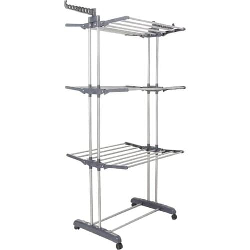 OUNONA Folding Drying Dryer Rack Hangers 3 Tiers Clothes Laundry with Wheels Cloth Shoes Hanger