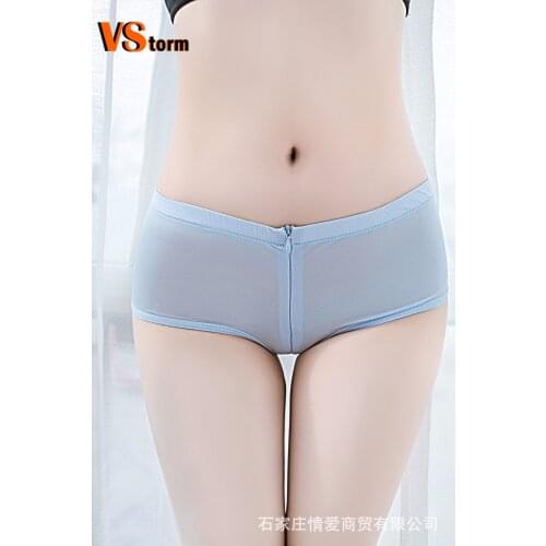 The Temptation of Desire Ultra-Stretch Shiny Sexy Mesh Zipper Engraving Perspective Empty Sexy Womens Briefs thong panties