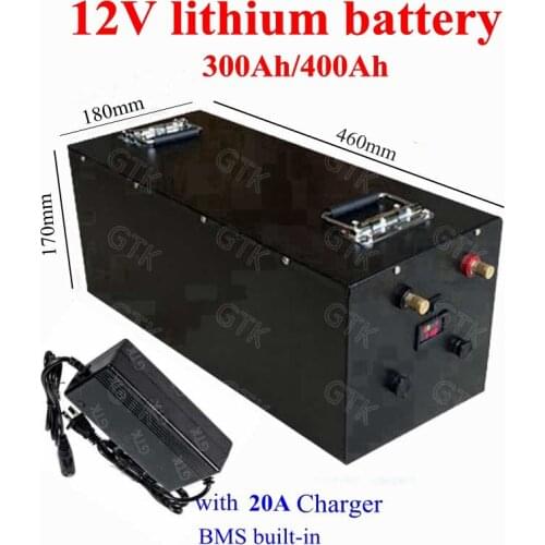 Steel case 12V 300Ah 400Ah lithium ion battery pack for RV caravan solar system electric boat mortorcycle+20A Charger