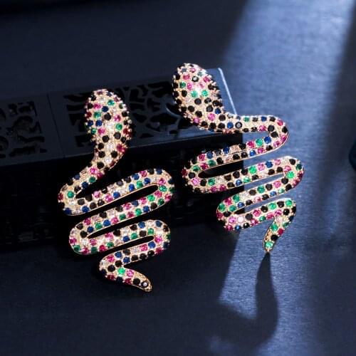 ThreeGraces Trendy Distorted Snake Shape Multicolor CZ Crystal Unique Design Dangle Drop Earrings for Women Punk Jewelry ER655