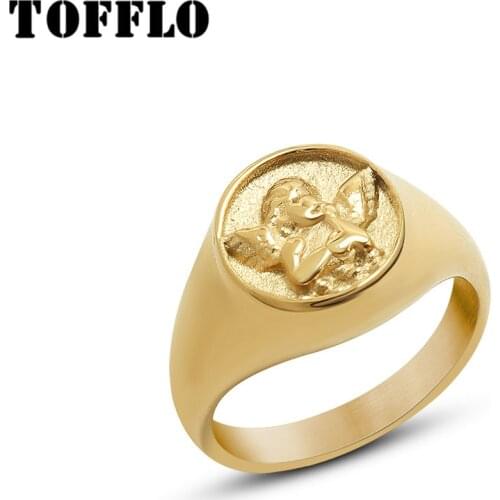TOFFLO Stainless Steel Jewelry Personality Angel Little Boy Ring Female Punk Hip Hop Ring BSA222