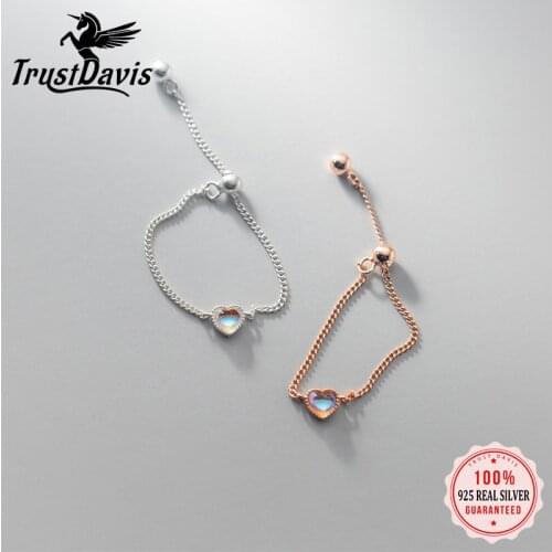 TrustDavis Real 925 Sterling Silver Fashion Sweet Romantic Heart Love Chain Opening Ring For Women Wedding Fine Jewelry DA2397