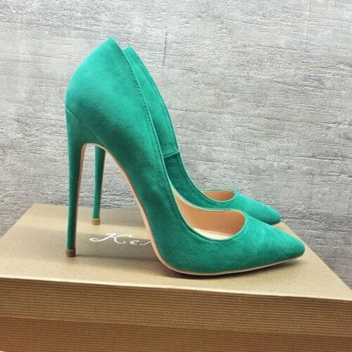 2019 Fashion free shipping green suede leather Poined Toe Stiletto high heel shoe pump HIGH-HEELED SHOES dress shoes 12cm