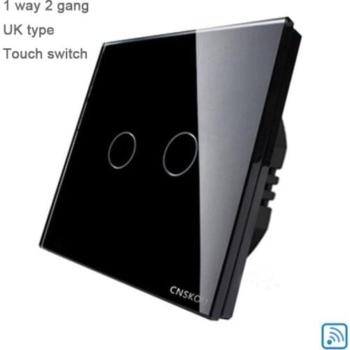 UK Standard Switch, Crystal Glass Panel wall touch Switch,802 white/black/gold Glass free shipping. 2 Gang 1 Way wall Switch