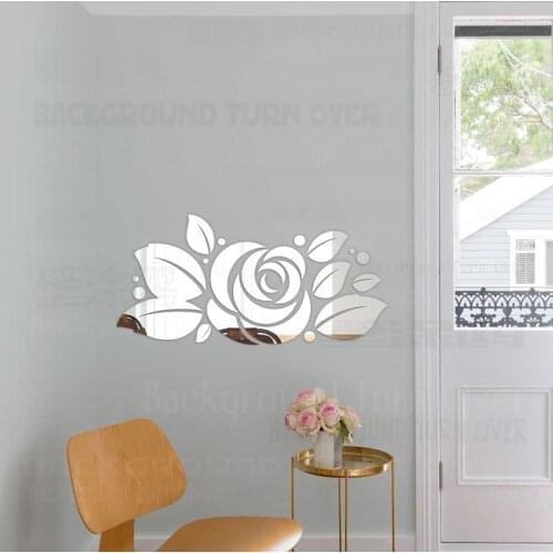 Mirror Wall Stickers Sticker Room Decoration Bathroom Decor House Aesthetic Bedroom Decorations Living Rose Flower Petals R173