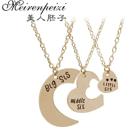 Best Friends necklace for 3 Big Sister Sis Middle Sister Sis Little Sister Sis Heart Charm Pendant Necklace Friendship Jewelry