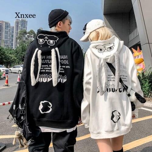 Lovely Pullover Couple Bunny Hoodie Autumn Animal Rabbit Ladies Hoodie Black Pink Womens Sweatshirts Blous De Mujer 2021