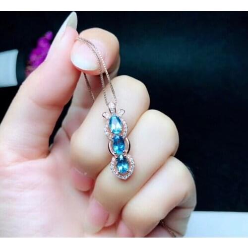 Natural blue topaz pendant S925 silver Natural gemstone Pendant Necklace trendy elegant Fortune bean women party fine jewelry