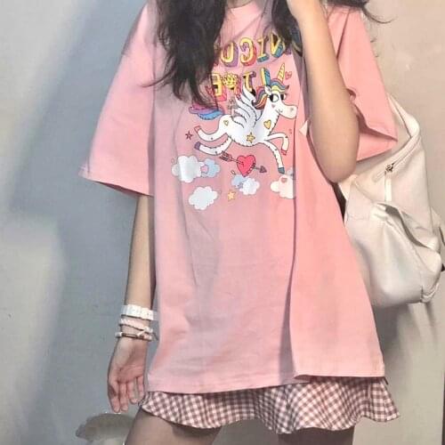 2021 Cute Pink Vintage Womens T-shirt Korean Style Plus Size Tops Anime Tshirt Pastel Goth Alternative Clothing